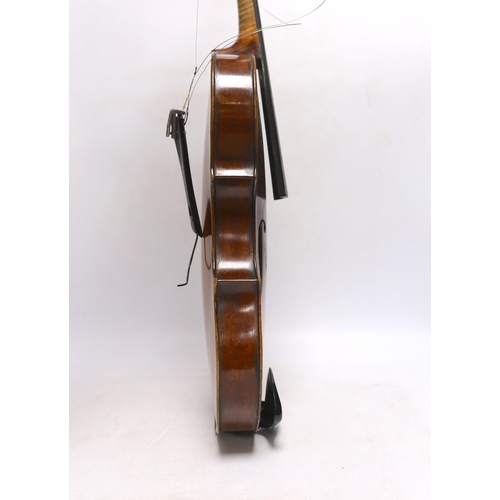 316 - A violin labelled 'Albani Palermo', cased, length of back 35.5cm