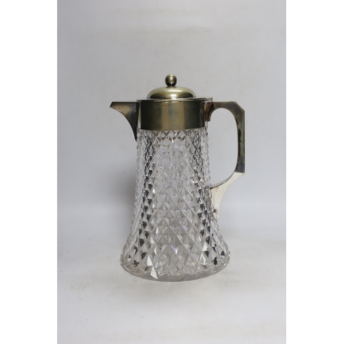 326 - A silver plate mounted cut glass lemonade jug, 29cm