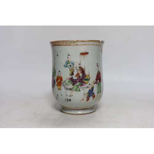 327 - An 18th century Chinese Export famille rose mug, 14cm