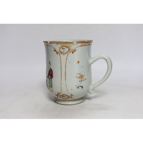 327 - An 18th century Chinese Export famille rose mug, 14cm