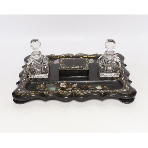 332 - A Victorian papier mache ink stand, 26cm