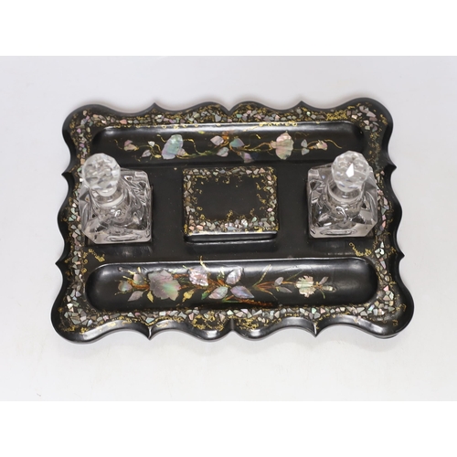 332 - A Victorian papier mache ink stand, 26cm