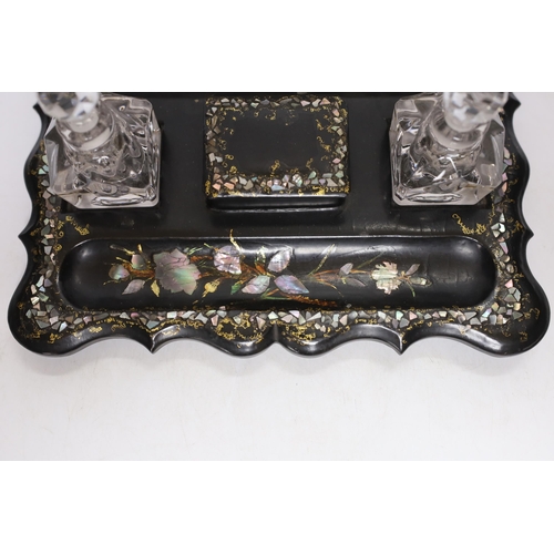 332 - A Victorian papier mache ink stand, 26cm