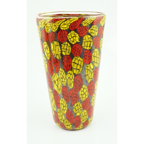 339 - ** ** Vittorio Ferro (1932-2012) - A Murano glass Murrine vase, in red and yellow, unsigned, 29cmPle... 