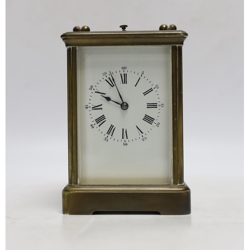 341 - A 19th century French brass carriage clock with repeater, 17cm high