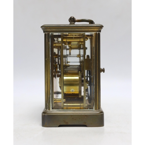 341 - A 19th century French brass carriage clock with repeater, 17cm high