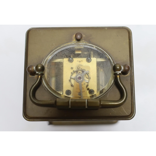 341 - A 19th century French brass carriage clock with repeater, 17cm high