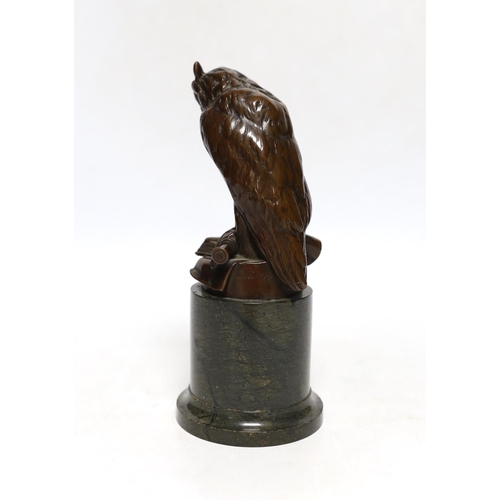 354 - After Gustav Grohe (1829-1906), a bronzed spelter model of a wise owl, on marble plinth, 19cm... 