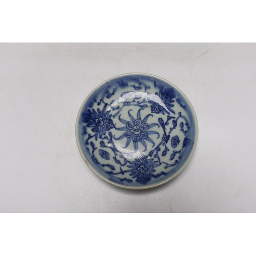 373 - A group of Chinese blue and white bowls a dish and a Delft blue and white vase, largest 19cm in diam... 