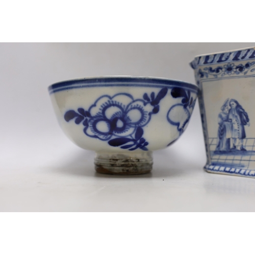 373 - A group of Chinese blue and white bowls a dish and a Delft blue and white vase, largest 19cm in diam... 