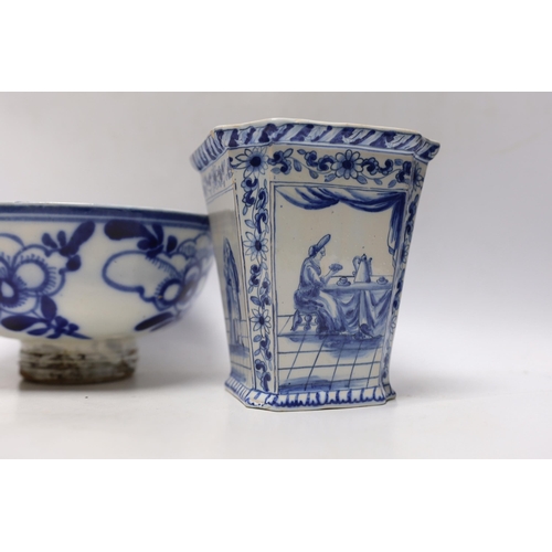 373 - A group of Chinese blue and white bowls a dish and a Delft blue and white vase, largest 19cm in diam... 