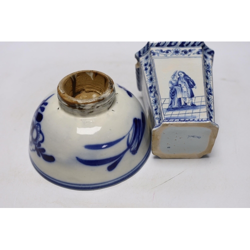 373 - A group of Chinese blue and white bowls a dish and a Delft blue and white vase, largest 19cm in diam... 