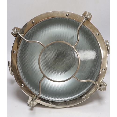 377 - A contemporary industrial style ceiling light, approx 62cm high,