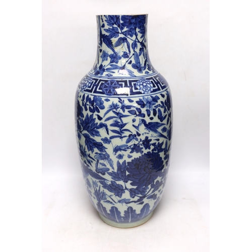 379 - A large Chinese blue and white birds amid foliage vase, late 19th century, 54cm