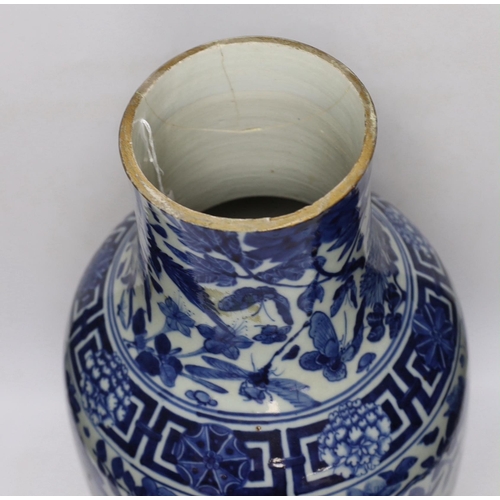 379 - A large Chinese blue and white birds amid foliage vase, late 19th century, 54cm