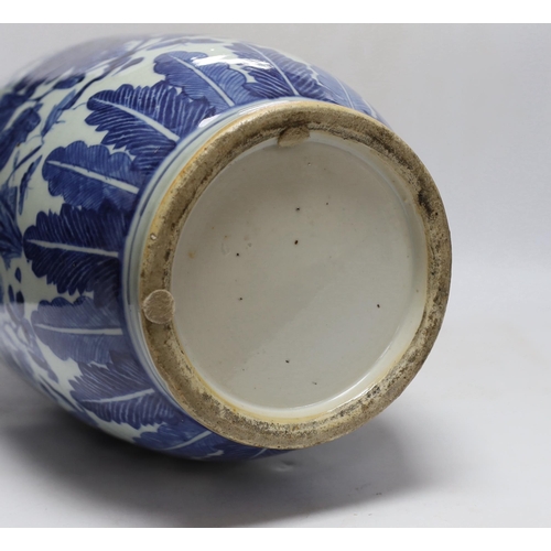 379 - A large Chinese blue and white birds amid foliage vase, late 19th century, 54cm