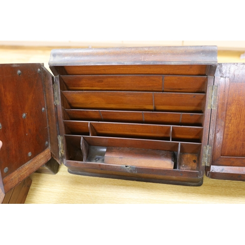 380 - Two 19th century brass mounted writing slopes, a stationery cabinet and a work box