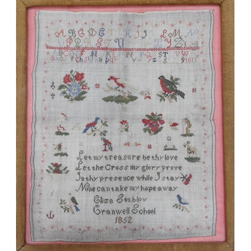 382 - Two framed 19th century samplers, including Eliza Stubley, Cranwell School 1852