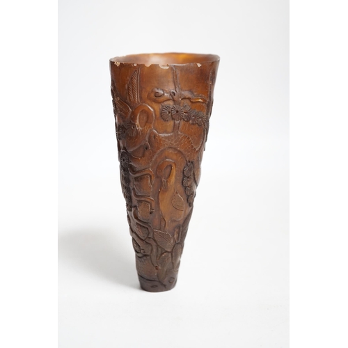 390 - A Chinese carved horn cup 13cm