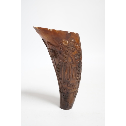 390 - A Chinese carved horn cup 13cm