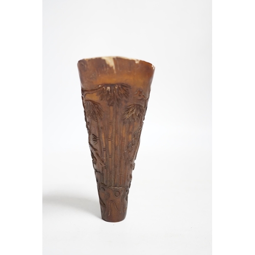 390 - A Chinese carved horn cup 13cm