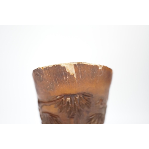 390 - A Chinese carved horn cup 13cm