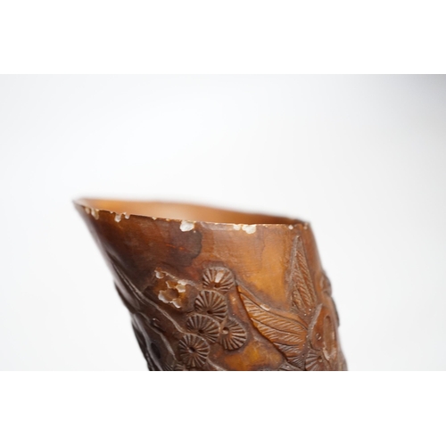 390 - A Chinese carved horn cup 13cm