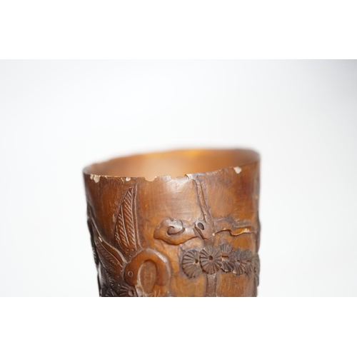 390 - A Chinese carved horn cup 13cm