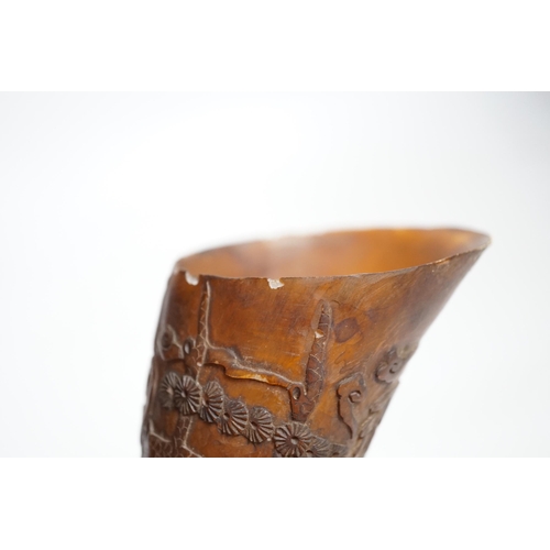 390 - A Chinese carved horn cup 13cm