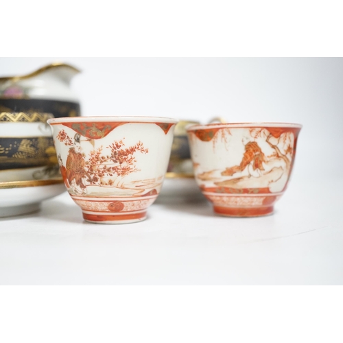 393 - Two Japanese Kutani tea bowls, 19th century and a Japanese egg shell part tea set