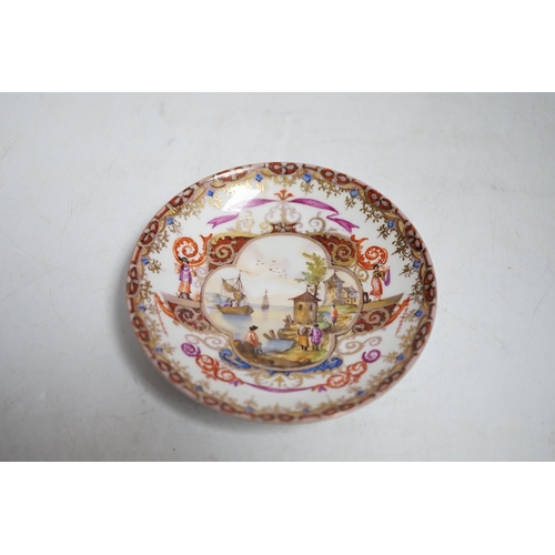 395 - A miniature Dresden teacup and saucer in Meissen-style, cup 4.5cm