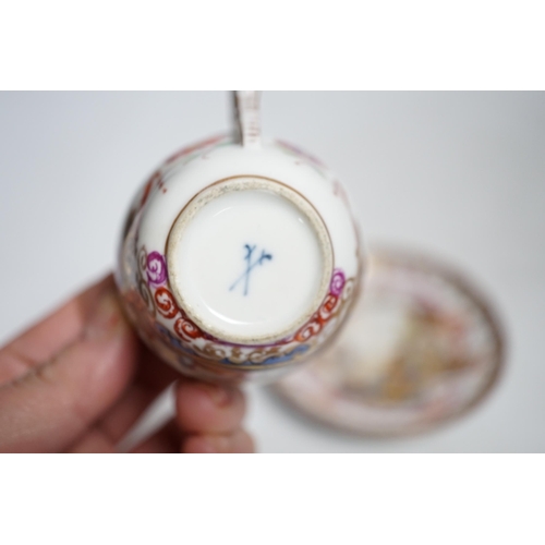 395 - A miniature Dresden teacup and saucer in Meissen-style, cup 4.5cm