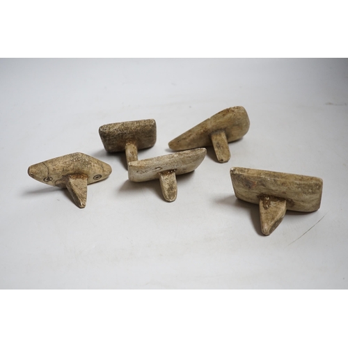 400 - A group of five Middle eastern pottery moulds/stamps, largest10cm long