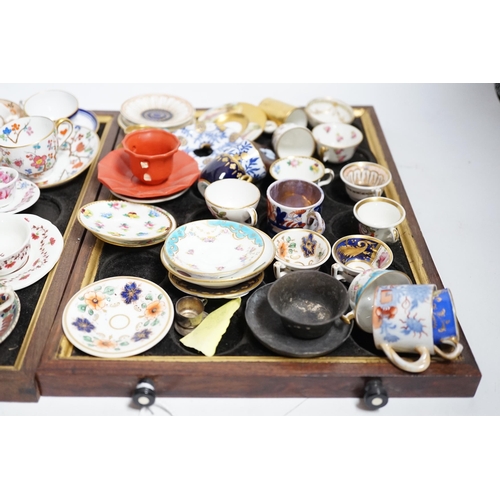 408 - Collection of miniature porcelain cups and saucers including Spode, Royal Crown Derby and Coalport... 