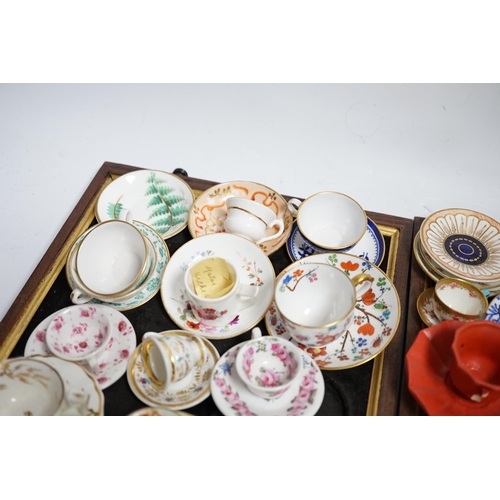 408 - Collection of miniature porcelain cups and saucers including Spode, Royal Crown Derby and Coalport... 