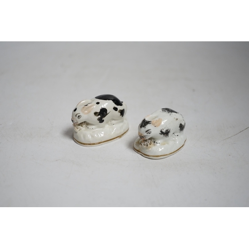 412 - Two Staffordshire porcelain toy models of rabbits, c.183050,Provenance: Dennis G. Rice collection,5... 