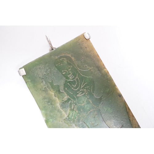 422 - A Chinese carved spinach green jade panel,9cms high.