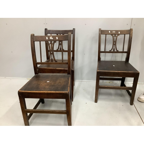 44 - A set of four early 19th century and later provincial oak wood seat dining chairs