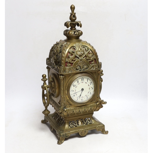 444 - A brass French mantel timepiece with balance escapement, 4cm high