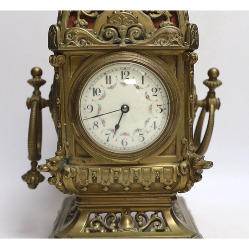 444 - A brass French mantel timepiece with balance escapement, 4cm high