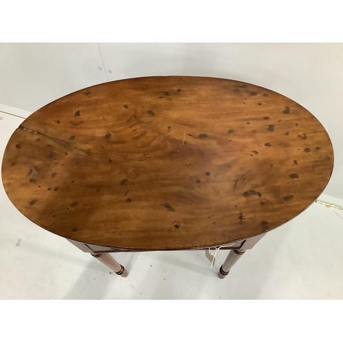 47 - A Regency and later oval mahogany side table, width 76cm, depth 46cm, height 72cm (adapted)