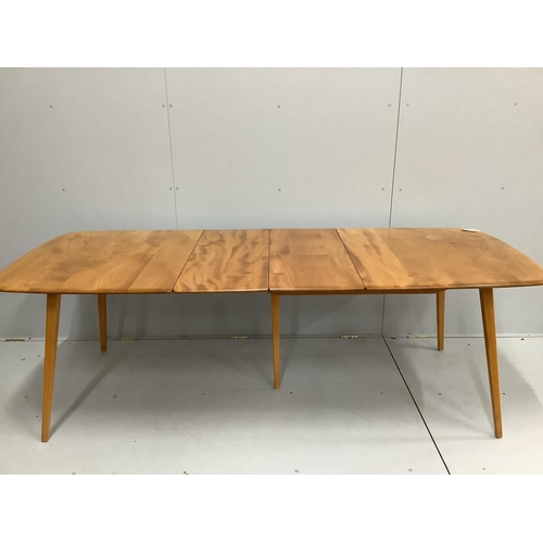 48 - An Ercol elm and beech rectangular extending dining table, 224cm extended, width 88cm, height 71cm t... 