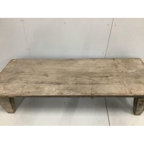 71 - A Provincial rectangular hardwood plank top coffee table, width 190cm, depth 71cm, height 41cm... 