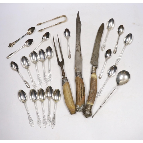 833 - A set of twelve George V silver coffee spoons, with pierced handles, Josiah Williams & Co, London, 1... 