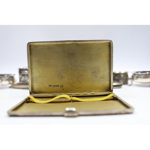 834 - Sundry small silver including an Asprey silver cigarette case, 12.7cm, napkin ring, trinket box, pai... 