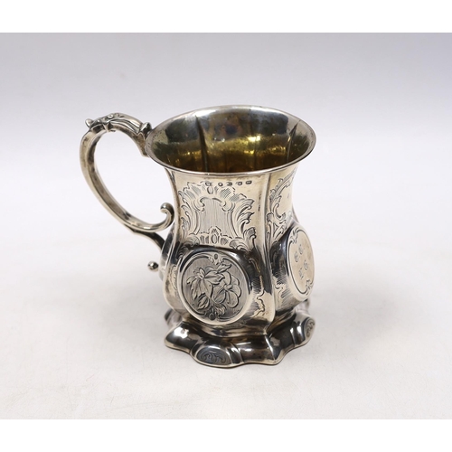 836 - A Victorian engraved silver christening mug, George Unite?, Birmingham, 1857, 10.2cm.