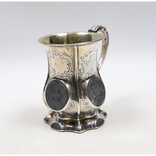 836 - A Victorian engraved silver christening mug, George Unite?, Birmingham, 1857, 10.2cm.