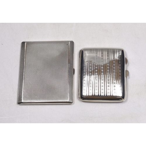 844 - A George V engine turned silver cigarette case, Birmingham, 1935, 10.2cm and one other earlier silve... 