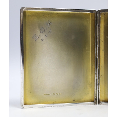 844 - A George V engine turned silver cigarette case, Birmingham, 1935, 10.2cm and one other earlier silve... 