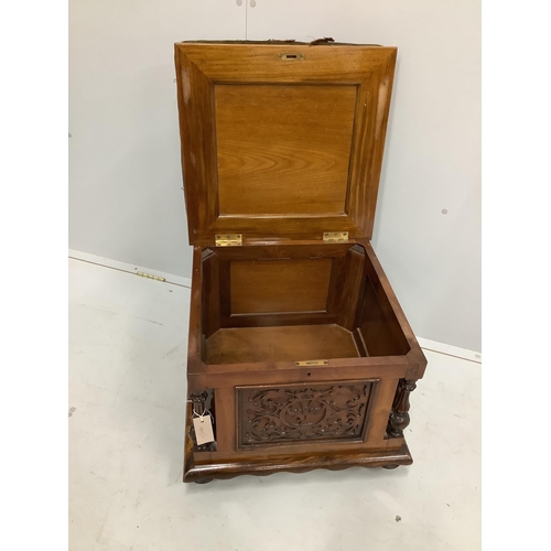 94 - A Victorian walnut box seat stool, width 49cm, depth 50cm, height 47cm